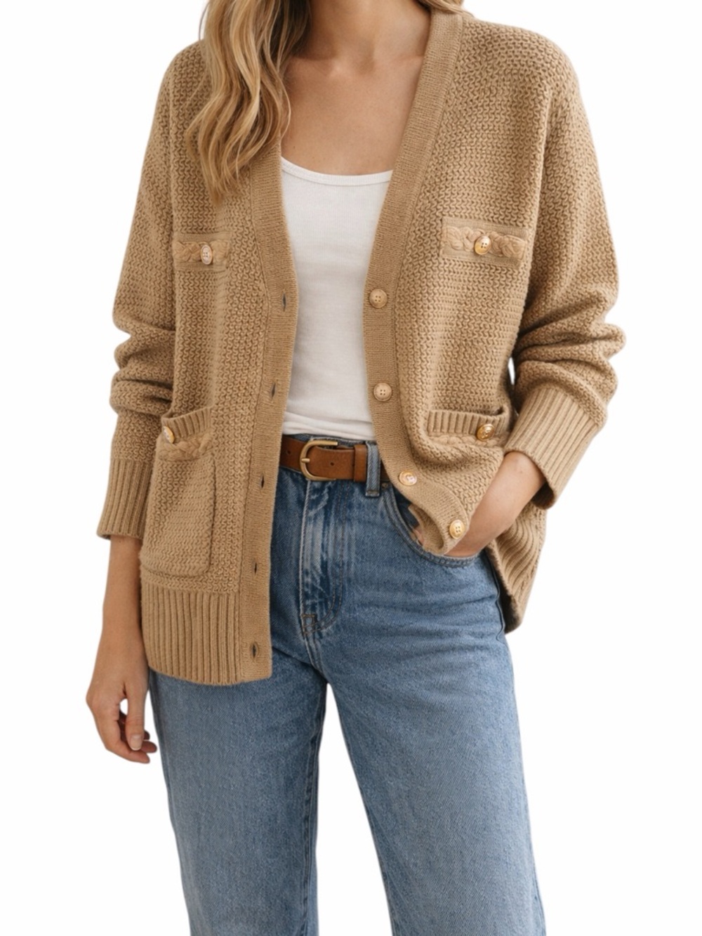 Lalavon Camel Knit Cardigan Oversized Cozy Eclectic Grandpa S